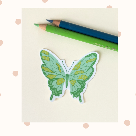Bright green butterfly Vinyl Sticker - Neon color insect Decal for laptop, water bottle, journal