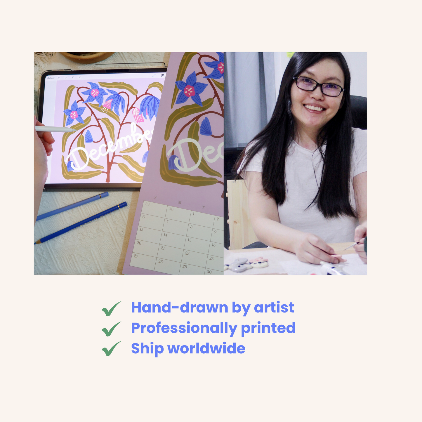 Illustrated 12 months Wall Calendar 2026: Vintage colour Retro Birth Flowers | January start Ledgar portrait size | Birthday gift for mom