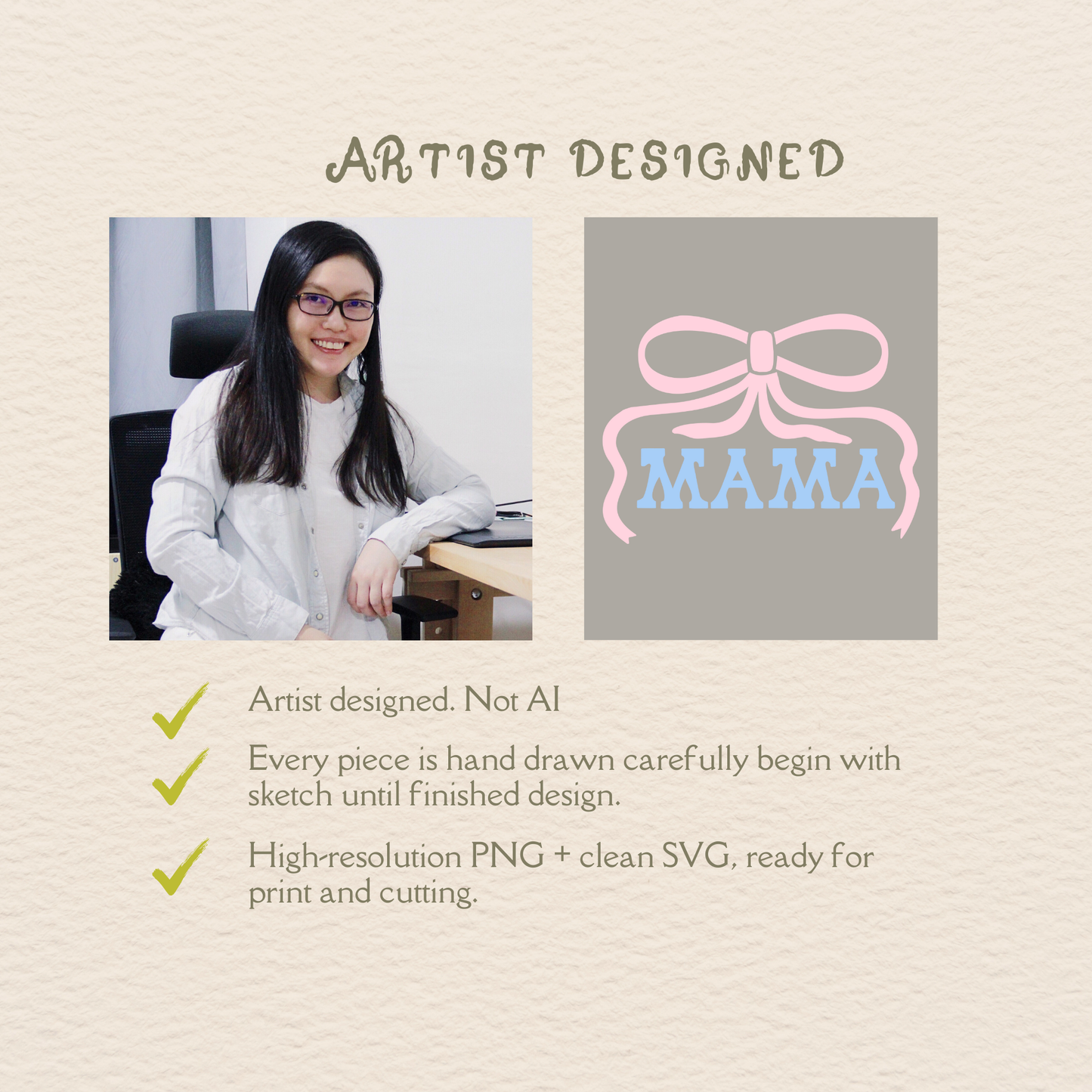 MAMA Bow SVG, Hand Lettered Mom Ribbon Cut File, Cute Coquette Design for Cricut Silhouette, Mother’s Day Card, Gift Tag, Sticker