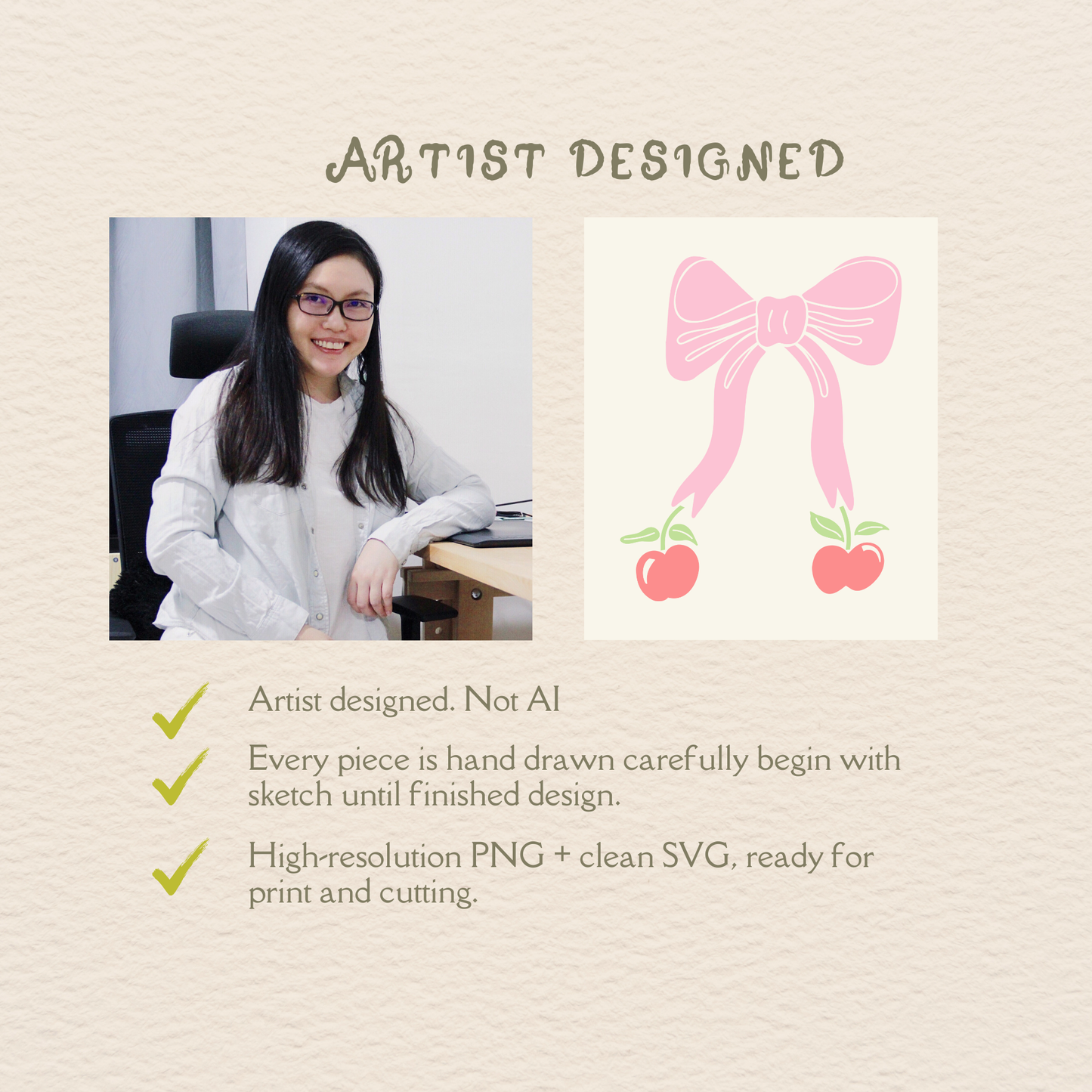 Pink Bow Cherry SVG, Coquette Ribbon Clipart Cut File, Cricut Silhouette Design for Stickers, Cards, Labels, Mother’s Day