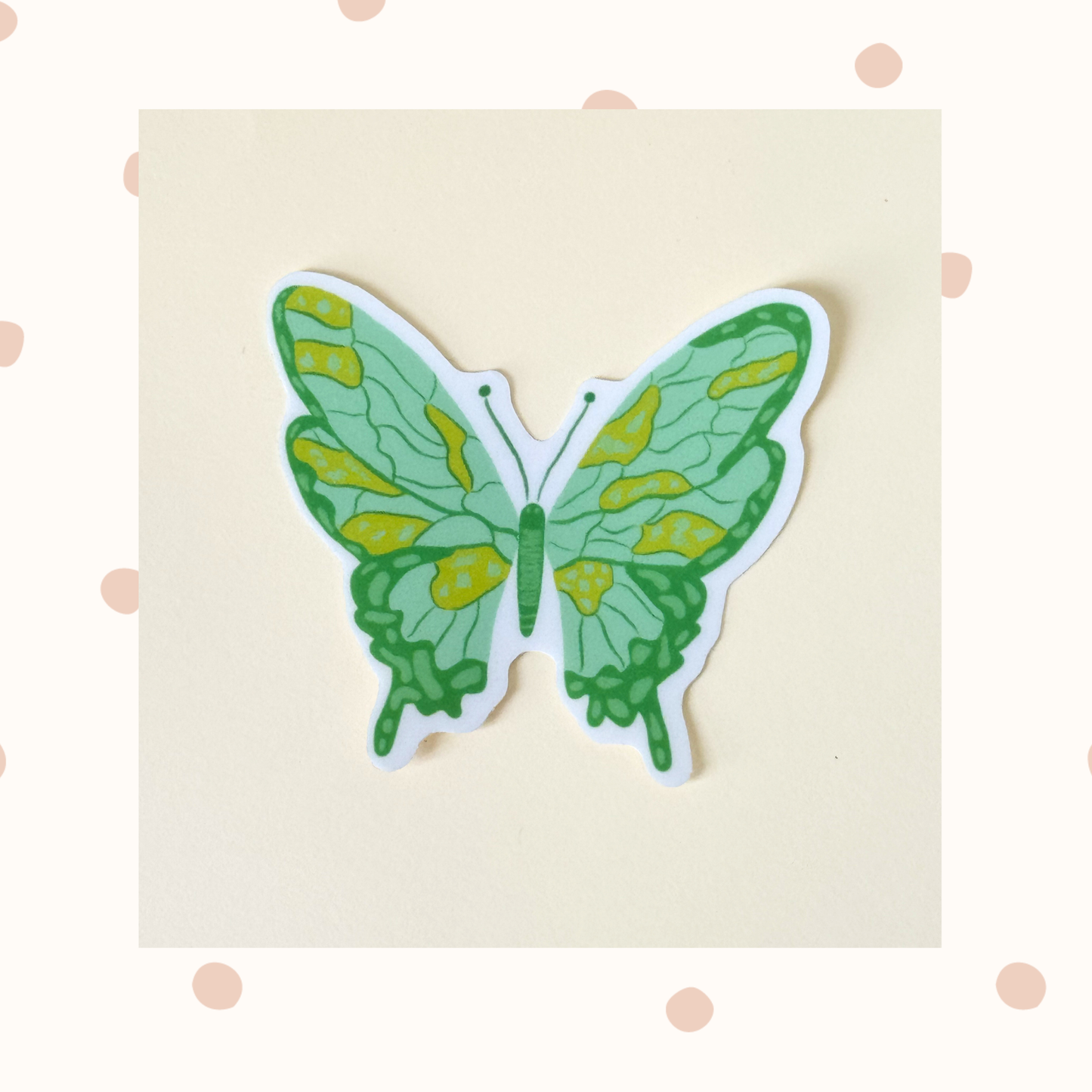 Bright green butterfly Vinyl Sticker - Neon color insect Decal for laptop, water bottle, journal