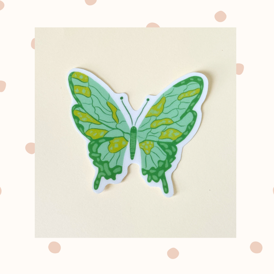Bright green butterfly Vinyl Sticker - Neon color insect Decal for laptop, water bottle, journal