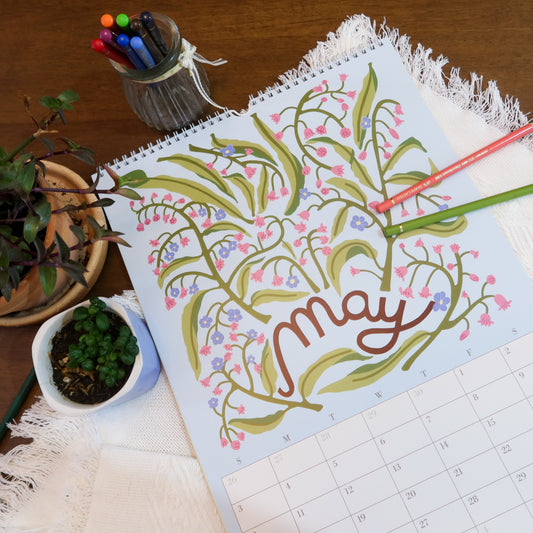 Illustrated 12 months Wall Calendar 2026: Vintage colour Retro Birth Flowers | January start Ledgar portrait size | Birthday gift for mom