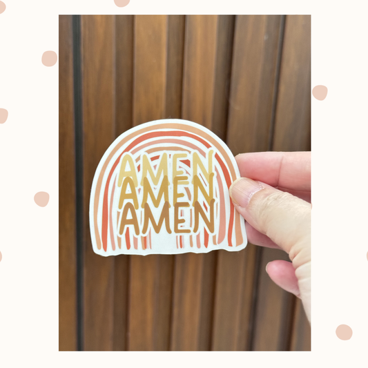 Rainbow Amen Vinyl Sticker - Earth tone Faith Decal for laptop, water bottle, journal